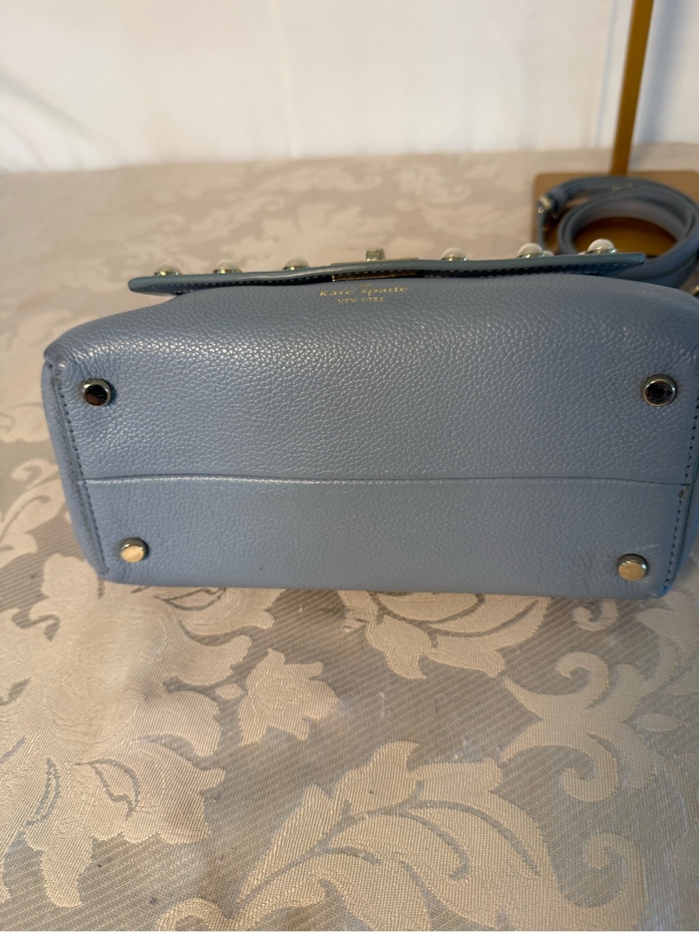 Kate Spade Serrano Place Pearl Shonna Leather Crossbody Satchel Blue - Picture 6 of 14
